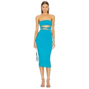 SER.O.YA Turquoise Strapless Cutout Midi Dress